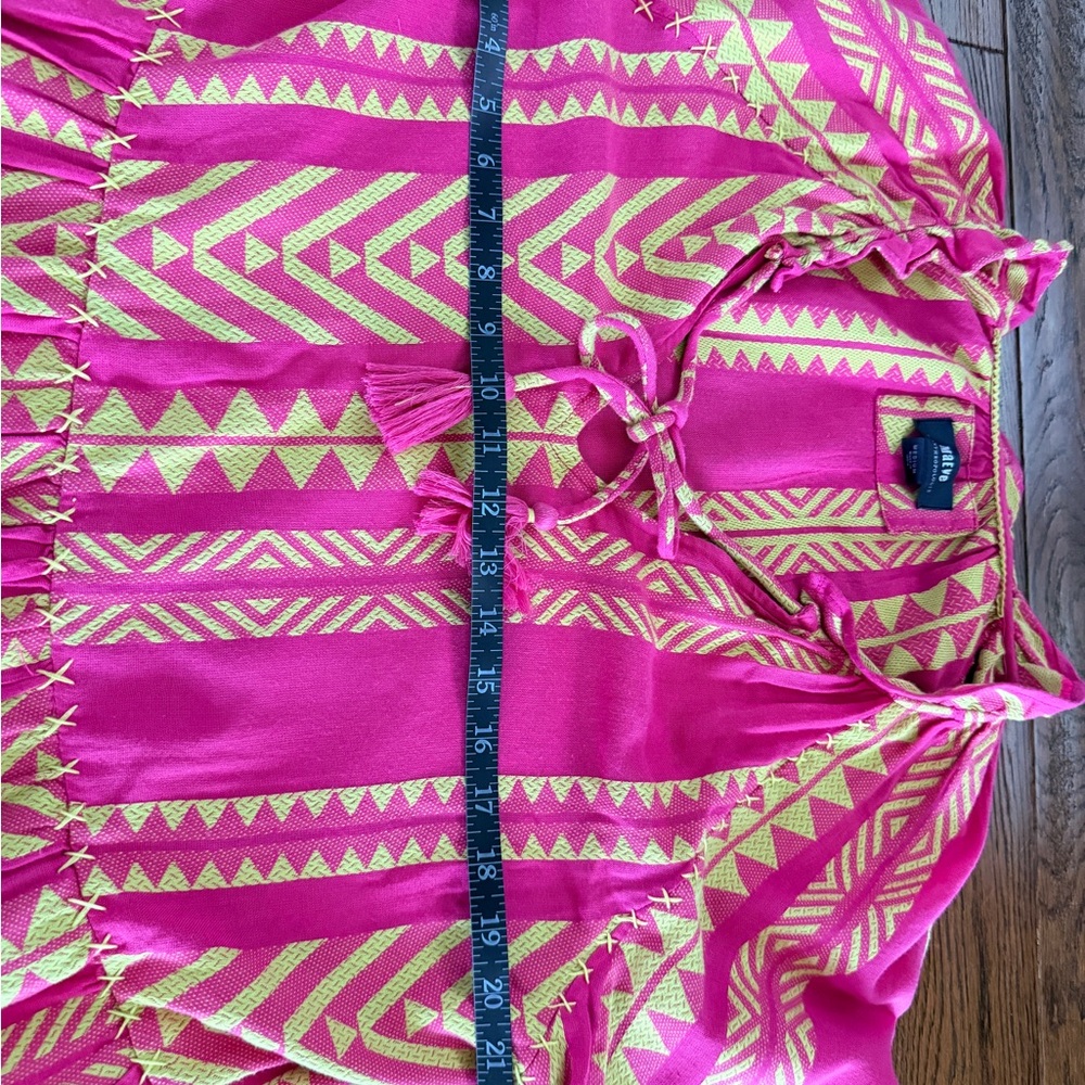 Anthropologie Maeve Pink Yellow Geometric Mini Dress Womens Oversized Tunic Boho - Picture 9 of 9
